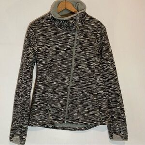 BENCH WOMENS JACKET FULL ZIP FLEECE LINED BLK & GRAY PATTERN THUMB HOLES SIZE L